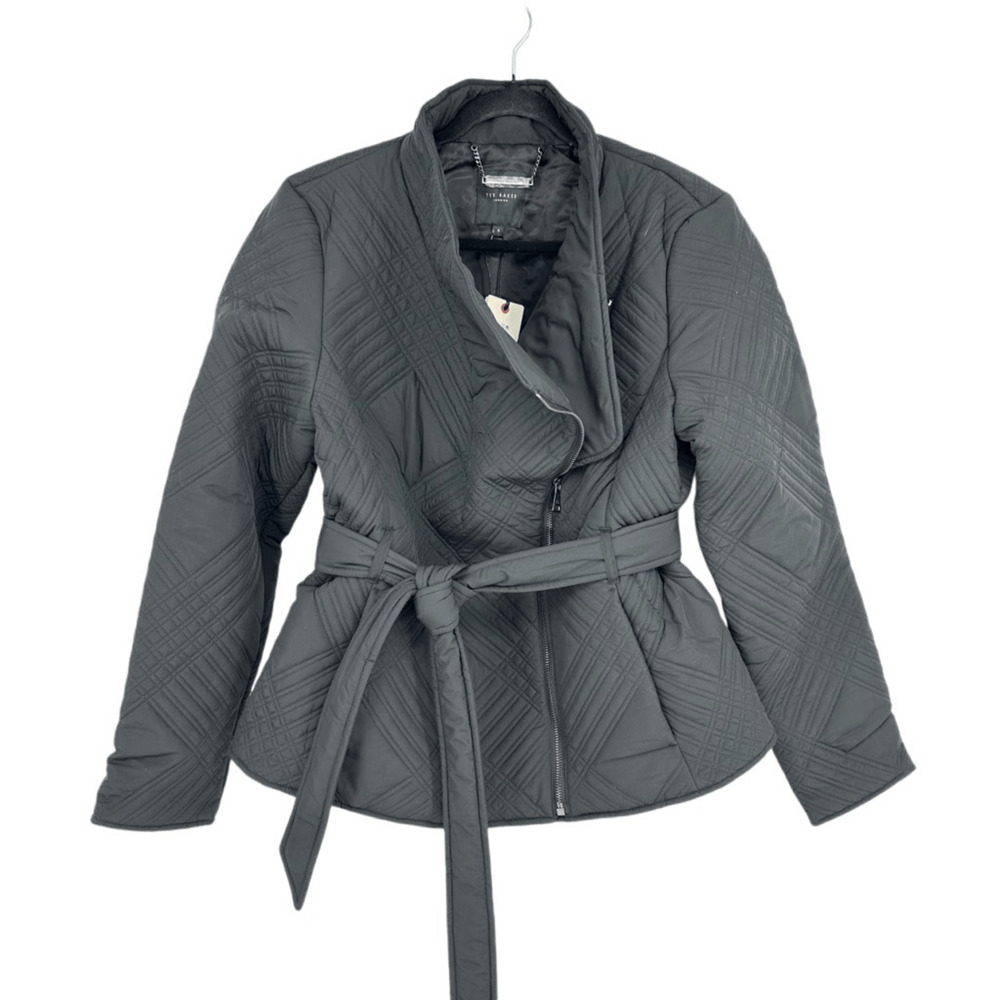 Ted Baker Rosemia Padded Wrap Jacket Size 4 US 10 Black Minimalist Quilted NWT